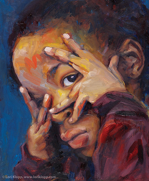 Portrait of Elizabeth Warren by Lori Klopp. Senator Warren uses a looking glass to inspect small print in credit card and loan applications. 